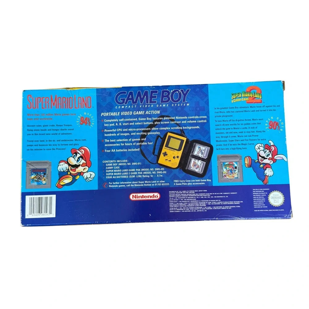 Nintendo Game Boy Yellow DMG-01 Super Mario Land 1 & 2‎ Bundle with Case Boxed